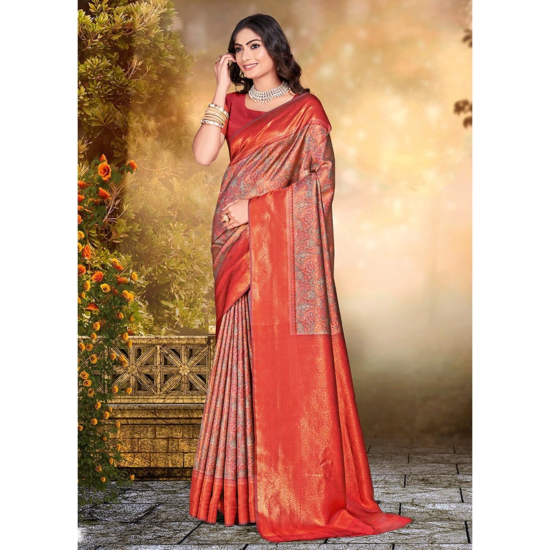 Multicolor Dupion Silk Saree With Blouse Piece - JD986578543