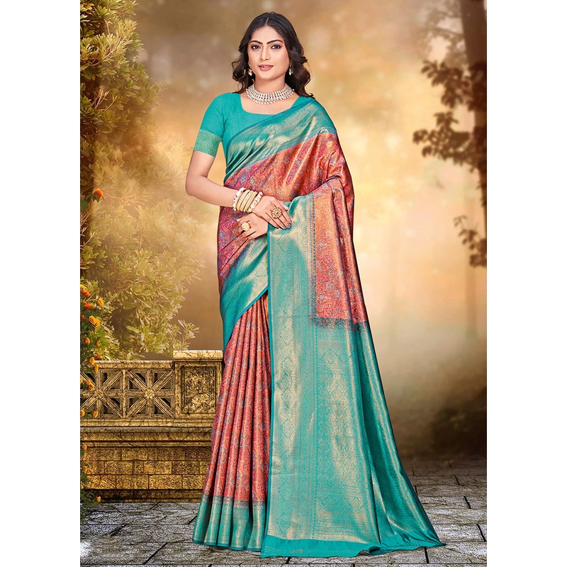 Multicolor Dupion Silk Saree With Blouse Piece - JD986578544