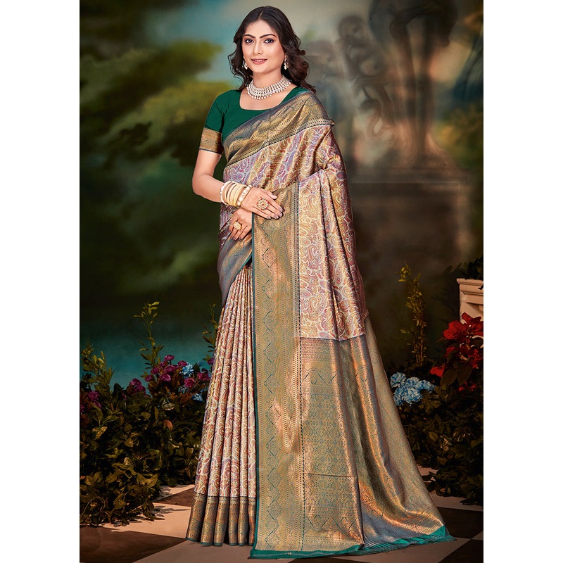 Multicolor Dupion Silk Saree With Blouse Piece - JD986578545
