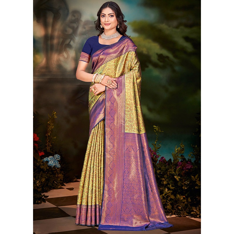 Multicolor Dupion Silk Saree With Blouse Piece - JD986578549