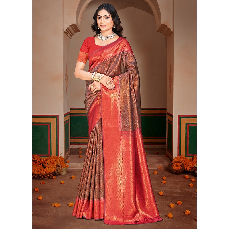 Multicolor Dupion Silk Saree With Blouse Piece - JD986578552