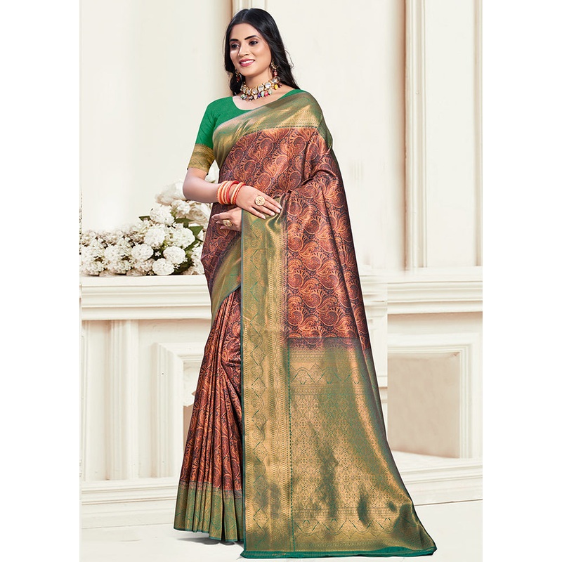 Multicolor Dupion Silk Saree With Blouse Piece - JD986578558
