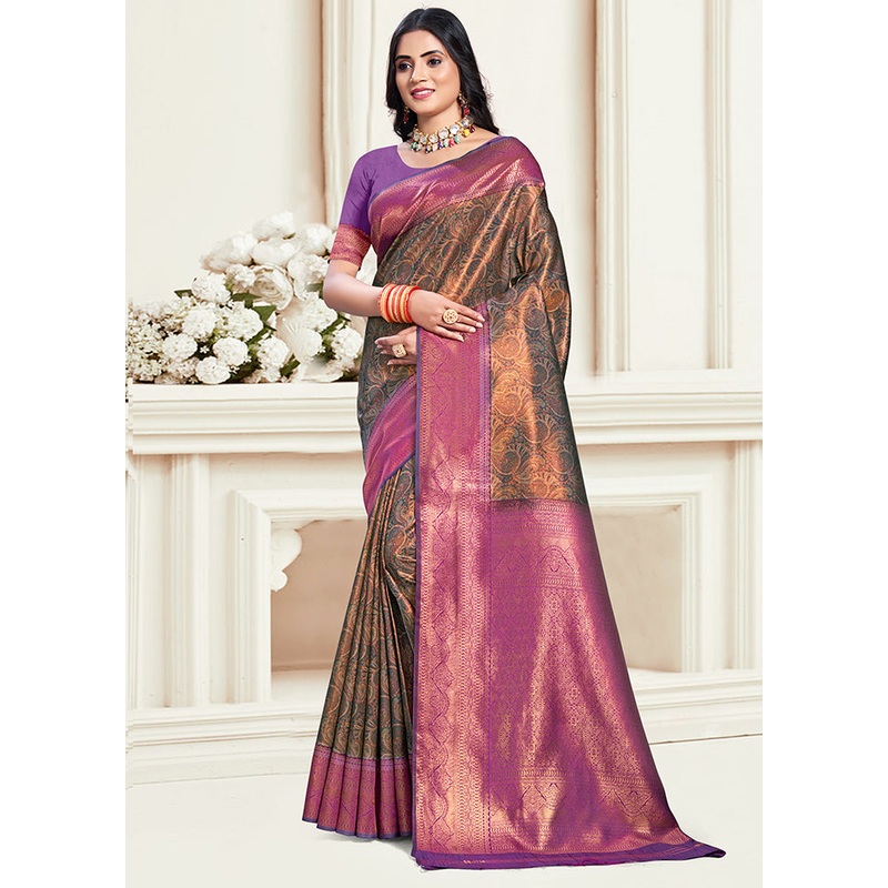 Multicolor Dupion Silk Saree With Blouse Piece - JD986578559