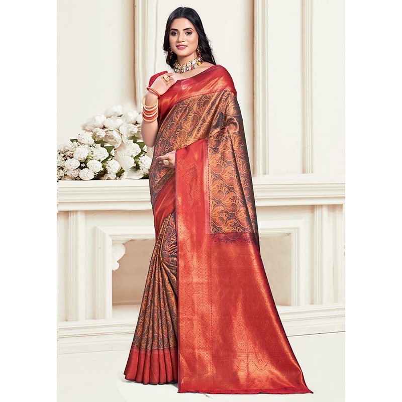 Multicolor Dupion Silk Saree With Blouse Piece - JD986578561