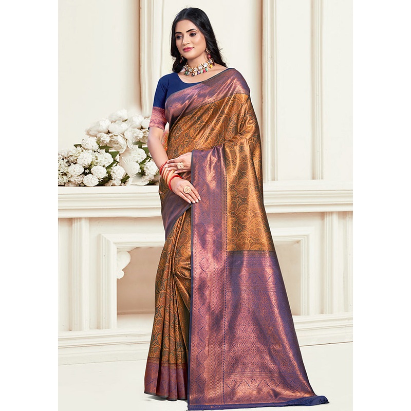 Multicolor Dupion Silk Saree With Blouse Piece - JD986578562