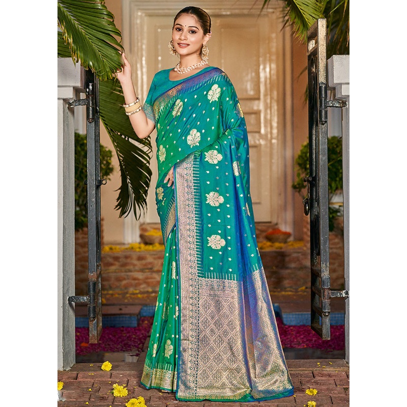 Multicolor Dupion Silk Saree With Blouse Piece - JD986578563