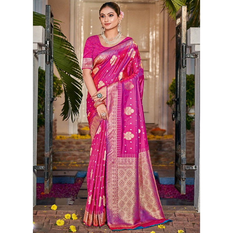 Multicolor Dupion Silk Saree With Blouse Piece - JD986578565