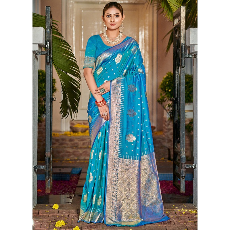 Multicolor Dupion Silk Saree With Blouse Piece - JD986578567