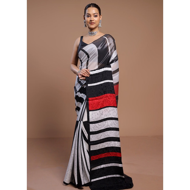 Multicolor Handloom Chiffon Pure Silk Saree With Blouse Piece - JD986578515