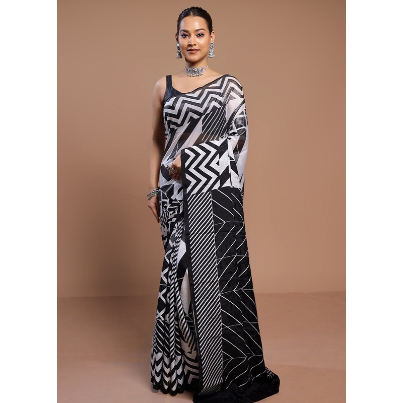 Multicolor Handloom Chiffon Pure Silk Saree With Blouse Piece - JD986578516