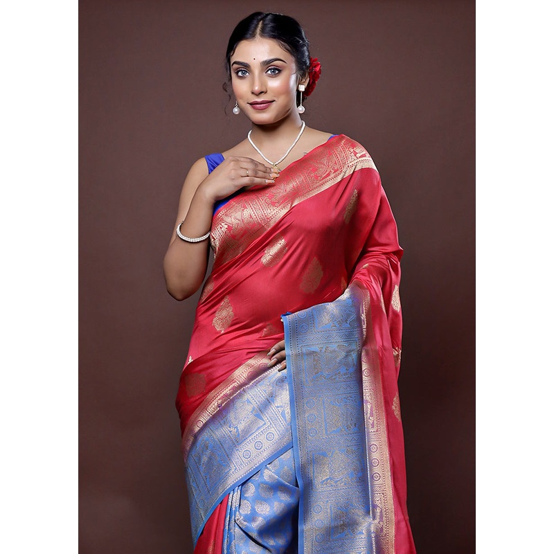 Pink Dupion Silk Saree With Blouse Piece - JD986578629