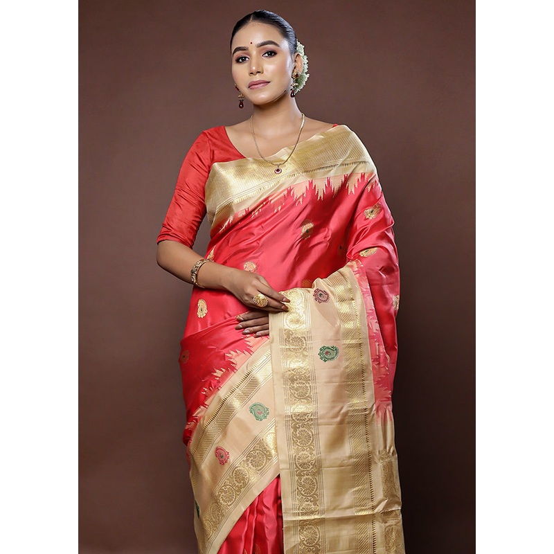 Pink Gadwal Pure Silk Saree Without Blouse Piece - JD986578666