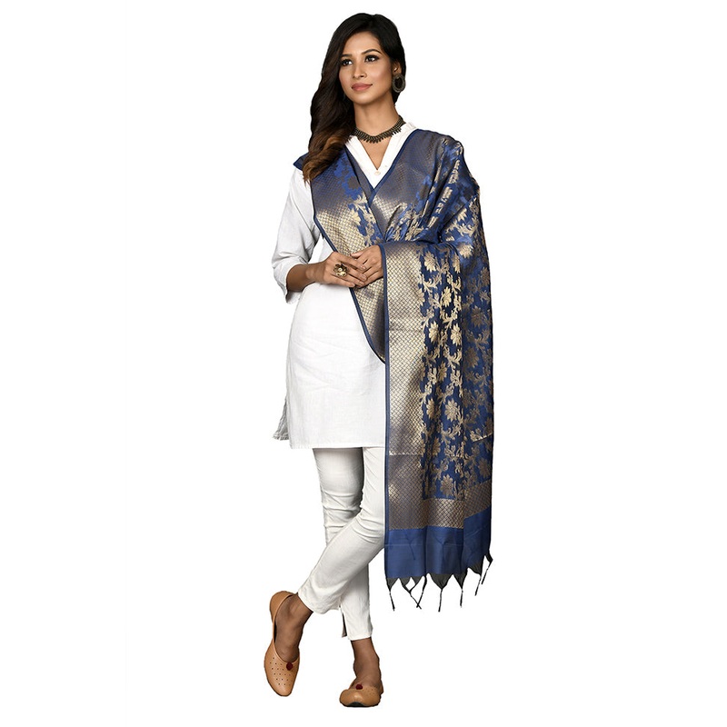Royal Blue Cotton Silk Zari Work Dupatta - JD986578640