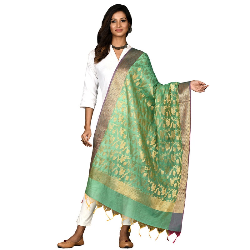 Sea Green Cotton Silk Zari Work Dupatta - JD986578639