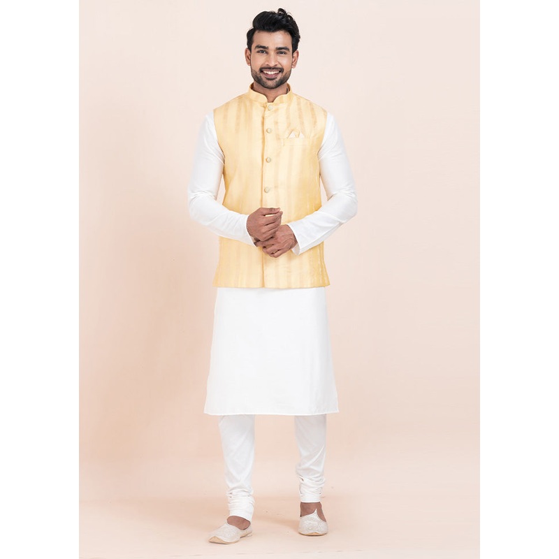 Gold Full Sleeves Mandarin Collar Waistcoat - JD986578396