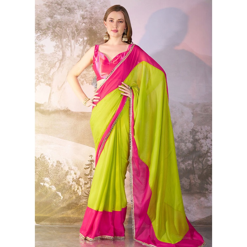 Green Chiffon Silk Saree With Blouse Piece - JD986578467