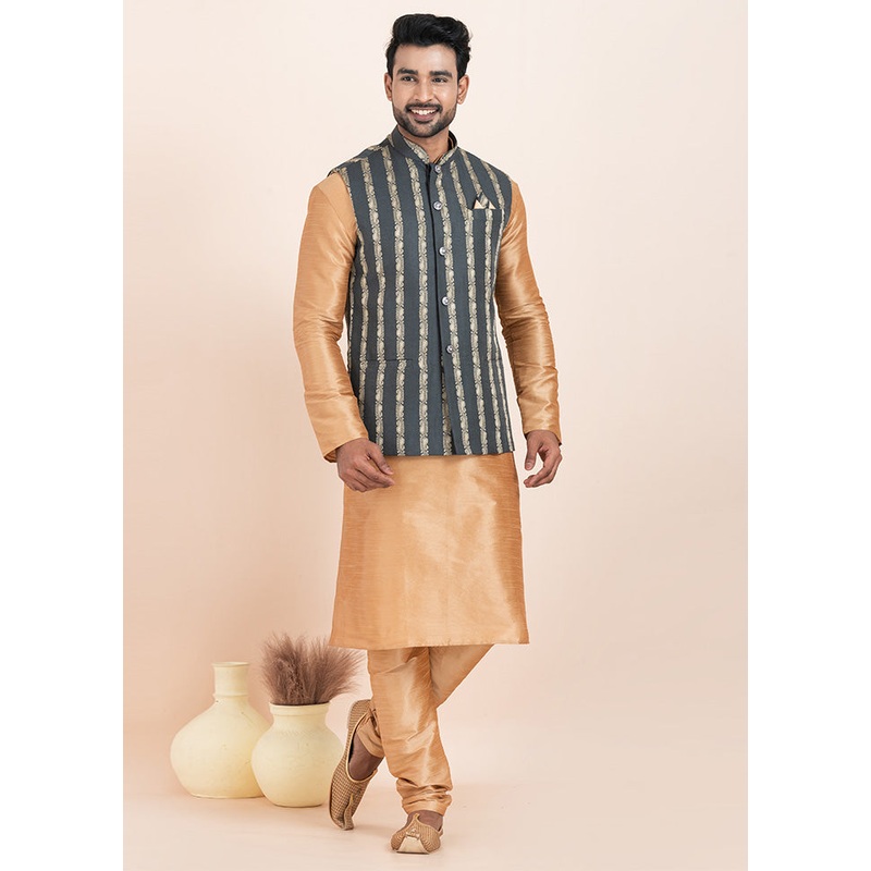 Multicolor Full Sleeves Mandarin Collar Waistcoat - JD986578384