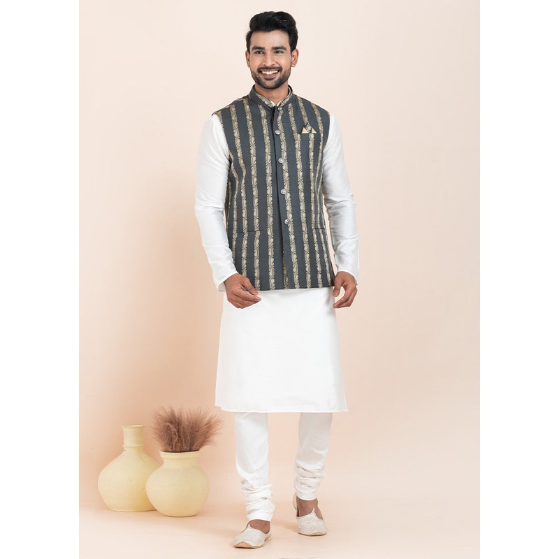 Multicolor Full Sleeves Mandarin Collar Waistcoat - JD986578386