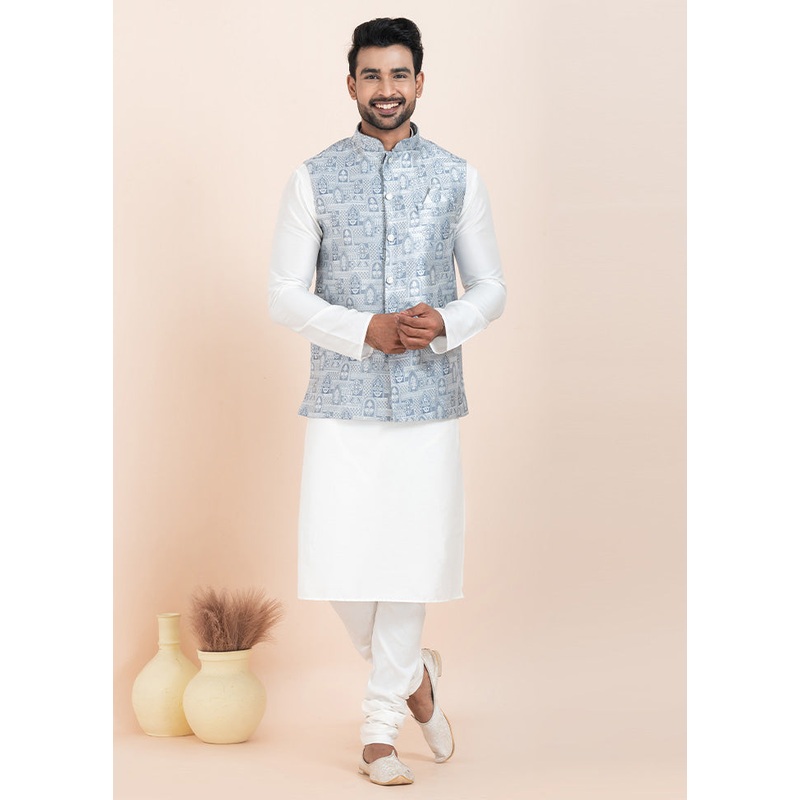 Multicolor Full Sleeves Mandarin Collar Waistcoat - JD986578387
