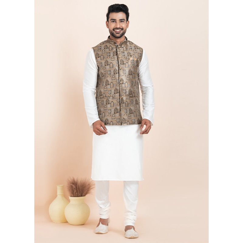 Multicolor Full Sleeves Mandarin Collar Waistcoat - JD986578388