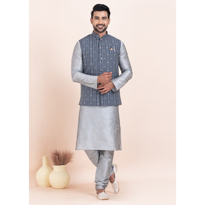Multicolor Full Sleeves Mandarin Collar Waistcoat - JD986578390