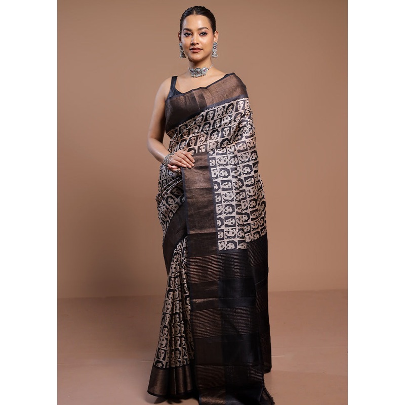 Multicolor Handloom Tussar Pure Silk Saree With Blouse Piece - JD986578510