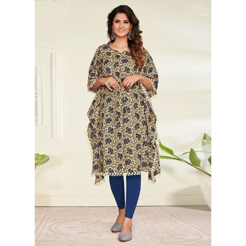 Multicolor Pure Readymade Cotton Kaftan - JD986578335