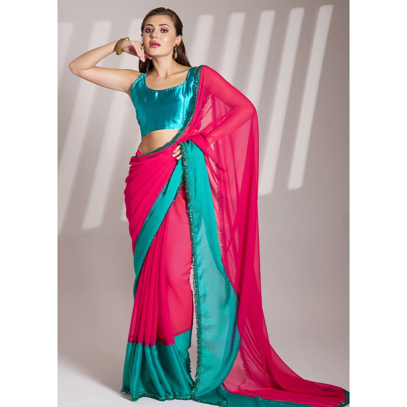 Pink Chiffon Silk Saree With Blouse Piece - JD986578460