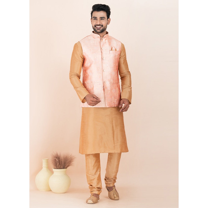 Pink Full Sleeves Mandarin Collar Waistcoat - JD986578371