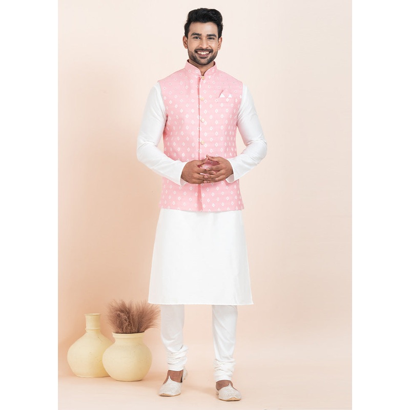 Pink Full Sleeves Mandarin Collar Waistcoat - JD986578372
