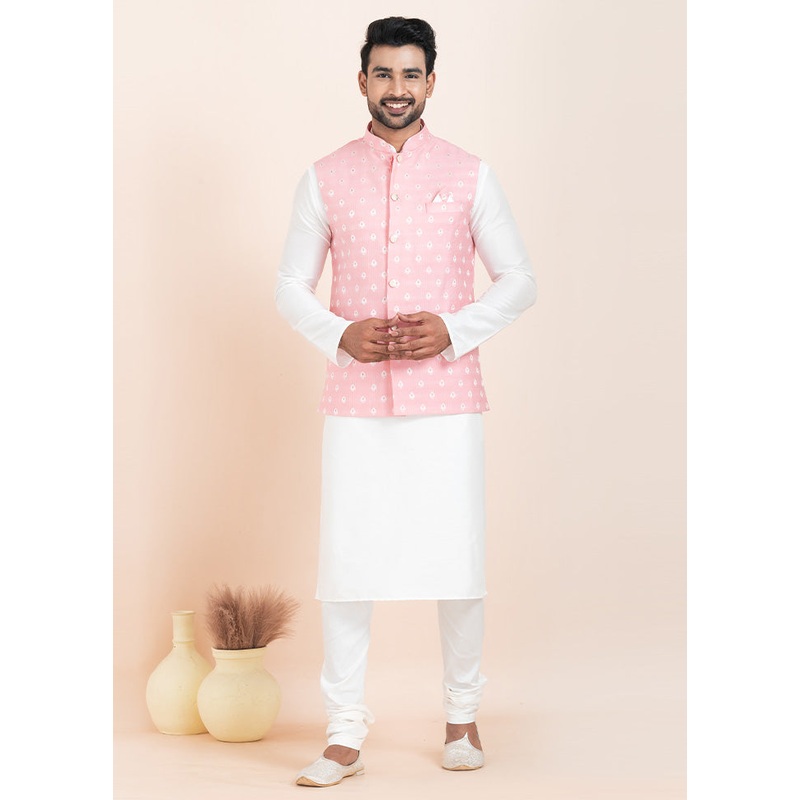 Pink Full Sleeves Mandarin Collar Waistcoat - JD986578373