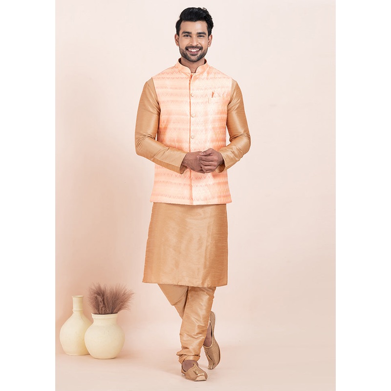 Pink Full Sleeves Mandarin Collar Waistcoat - JD986578374