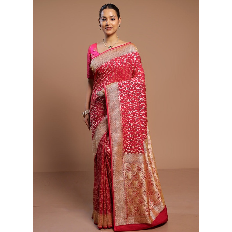 Pink Georgette Saree With Blouse Piece - JD986578505