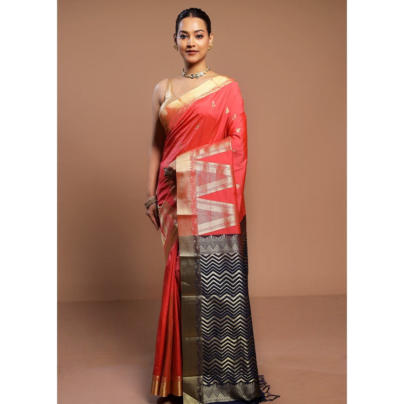 Pink Kanjivaram Silk Saree With Blouse Piece - JD986578502