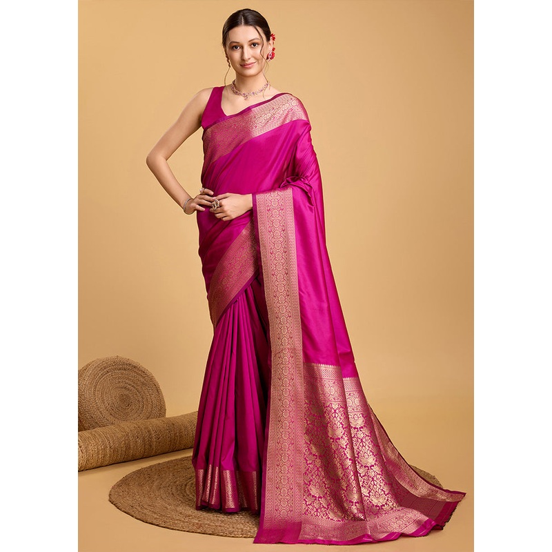 Pink Spun Silk Saree With Blouse Piece - JD986578459