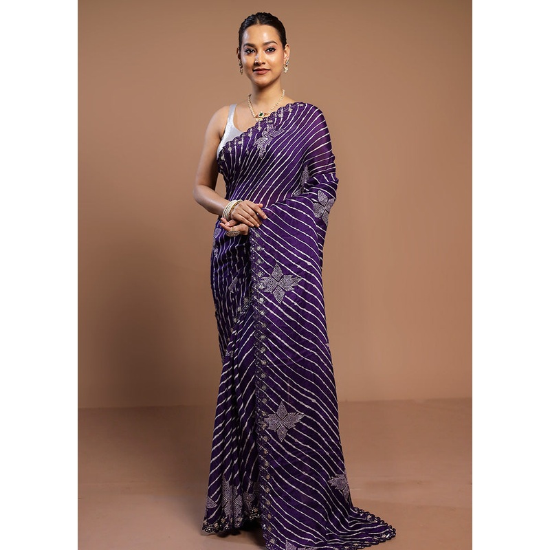 Purple Handloom Chiffon Pure Silk Saree With Blouse Piece - JD986578498