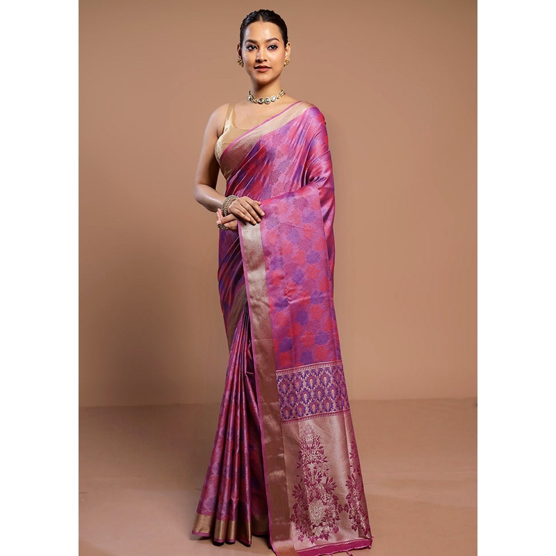 Purple Kanjivaram Silk Saree With Blouse Piece - JD986578494