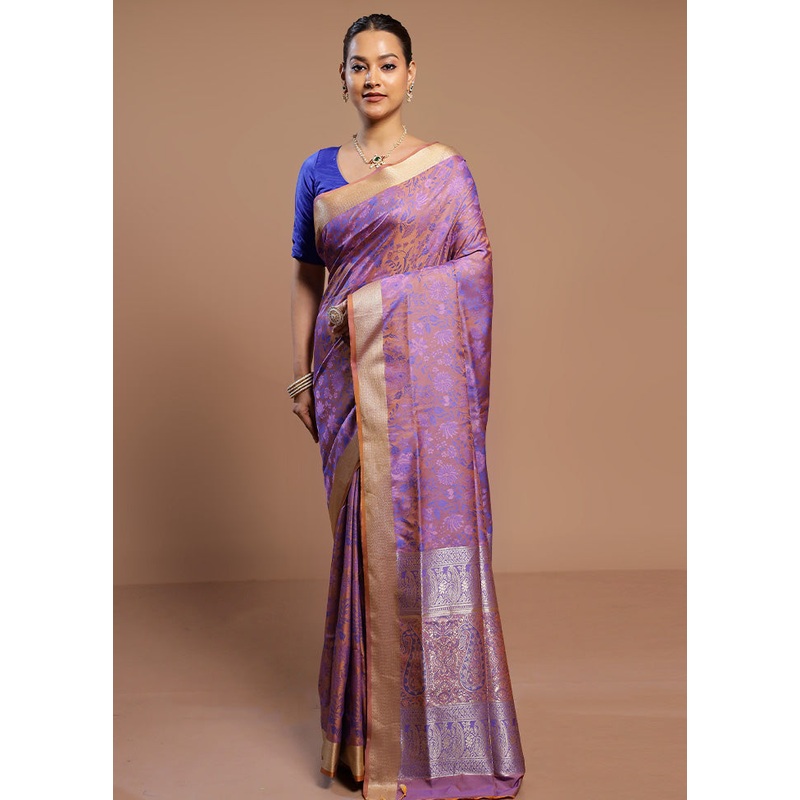 Purple Kanjivaram Silk Saree With Blouse Piece - JD986578496