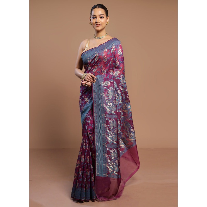 Purple Kora Silk Saree With Blouse Piece - JD986578493