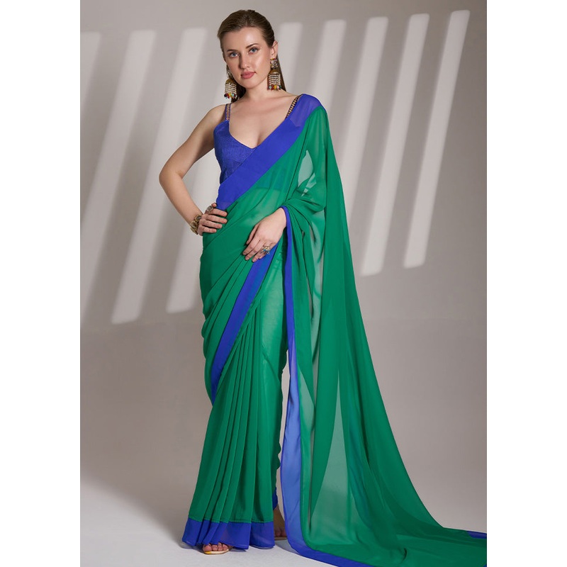 Rama Chiffon Silk Saree With Blouse Piece - JD986578456