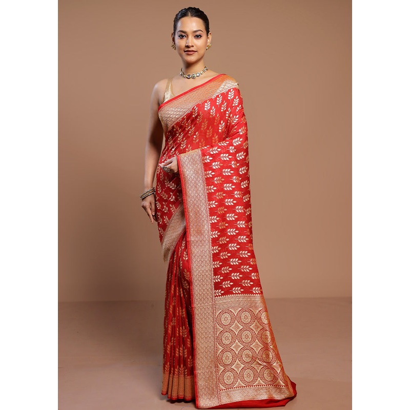 Red Georgette Saree With Blouse Piece - JD986578490