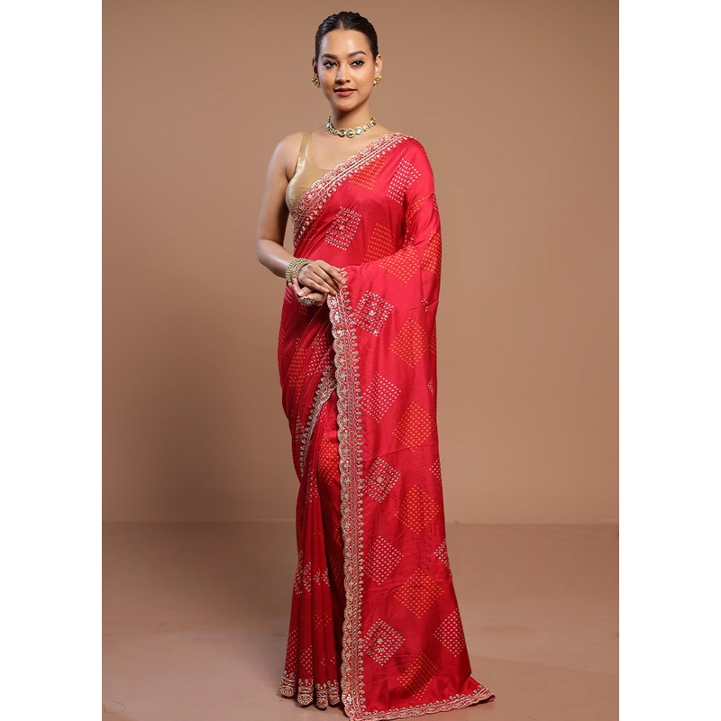 Red Handloom Chiffon Pure Silk Saree With Blouse Piece - JD986578488