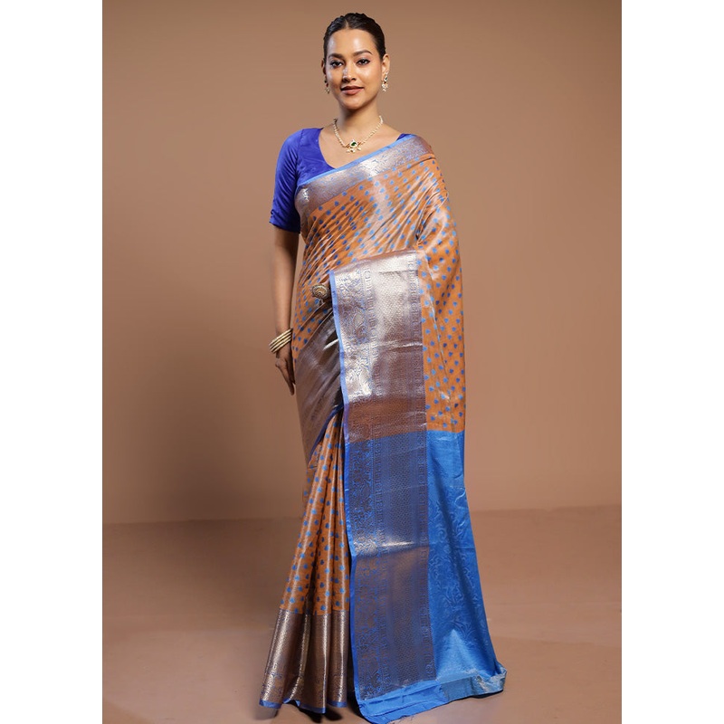 Rust Kora Silk Saree With Blouse Piece - JD986578486