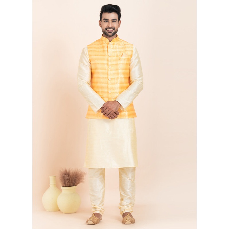 Yellow Full Sleeves Mandarin Collar Waistcoat - JD986578364