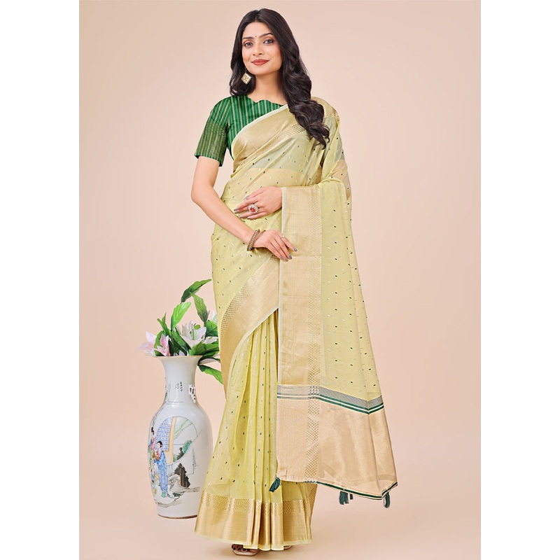 Light Green Organza Saree With Blouse Piece - JD986578281