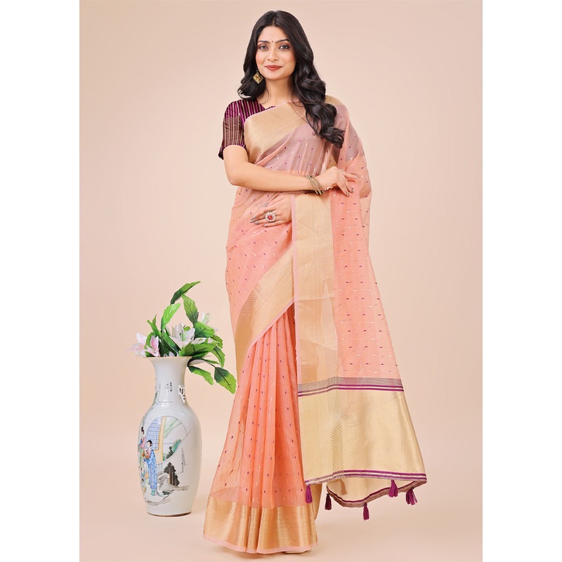 Light Pink Organza Saree With Blouse Piece - JD986578278