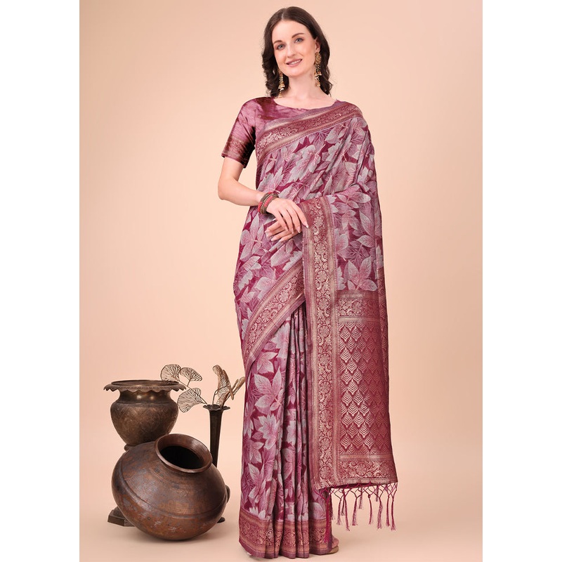 Magenta Cotton Saree With Blouse Piece - JD986578275