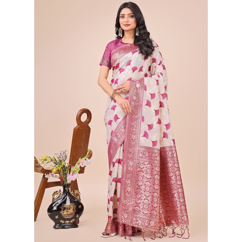 Magenta Cotton Saree With Blouse Piece - JD986578276