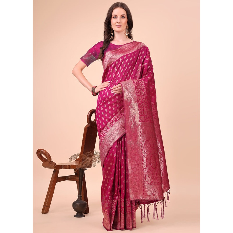 Magenta Spun Silk Saree With Blouse Piece - JD986578274