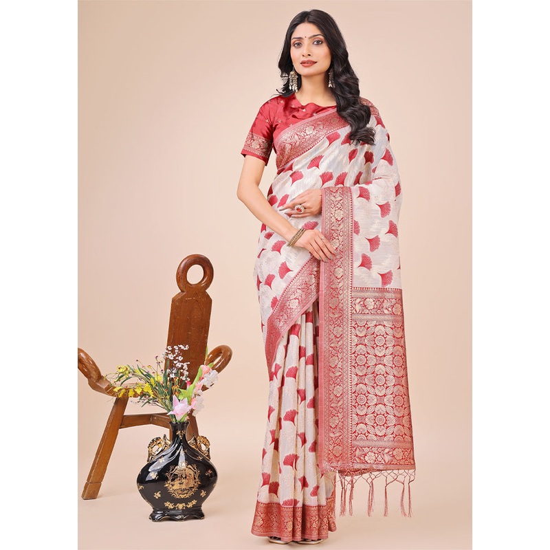 Maroon Cotton Saree With Blouse Piece - JD986578273